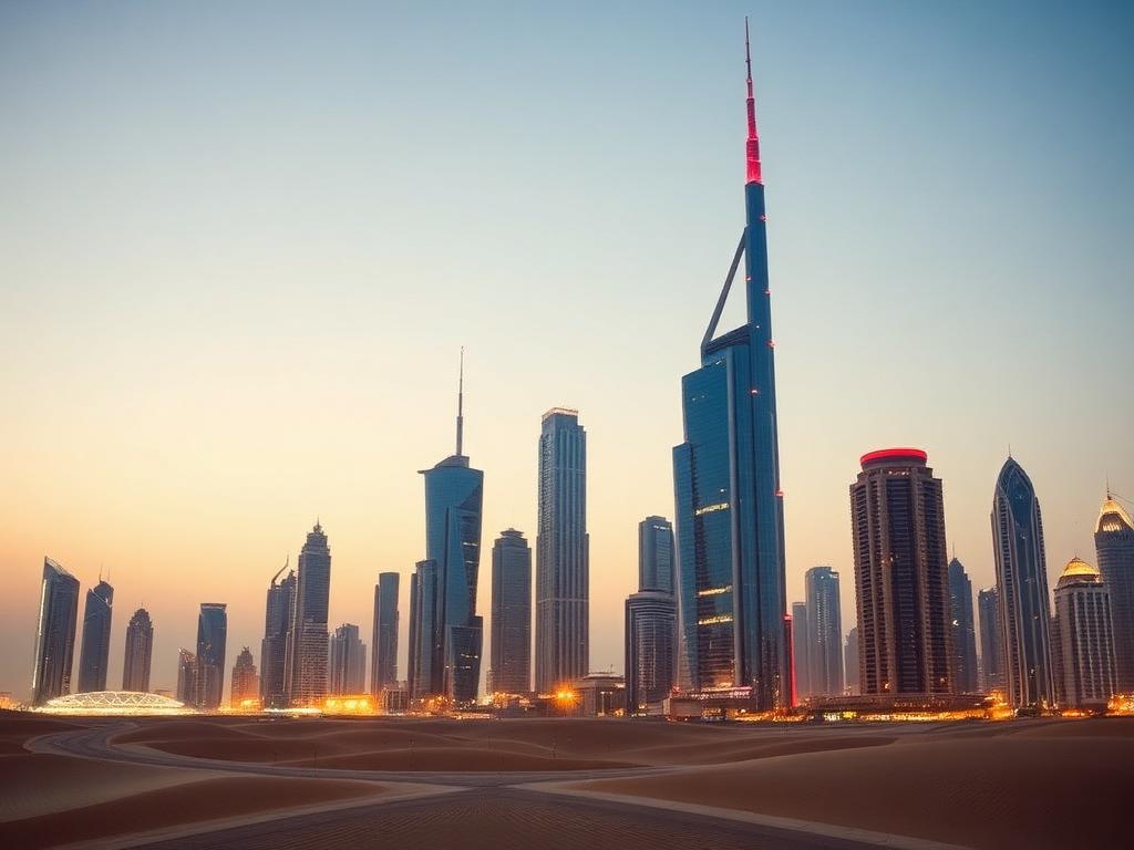 Dubai skyline at dusk with modern towers
