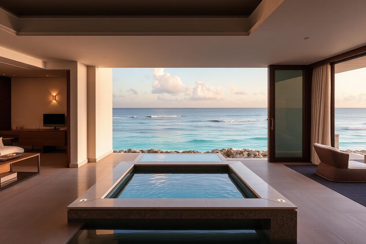 Ocean-view resort suite terrace with a private plunge pool