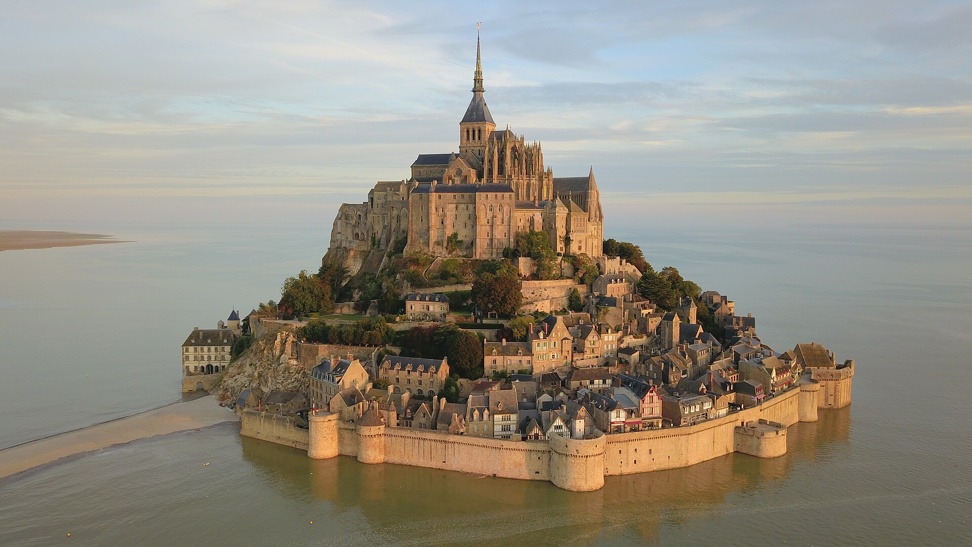 Mont-Saint-Michel abbey rising from the tidal flats