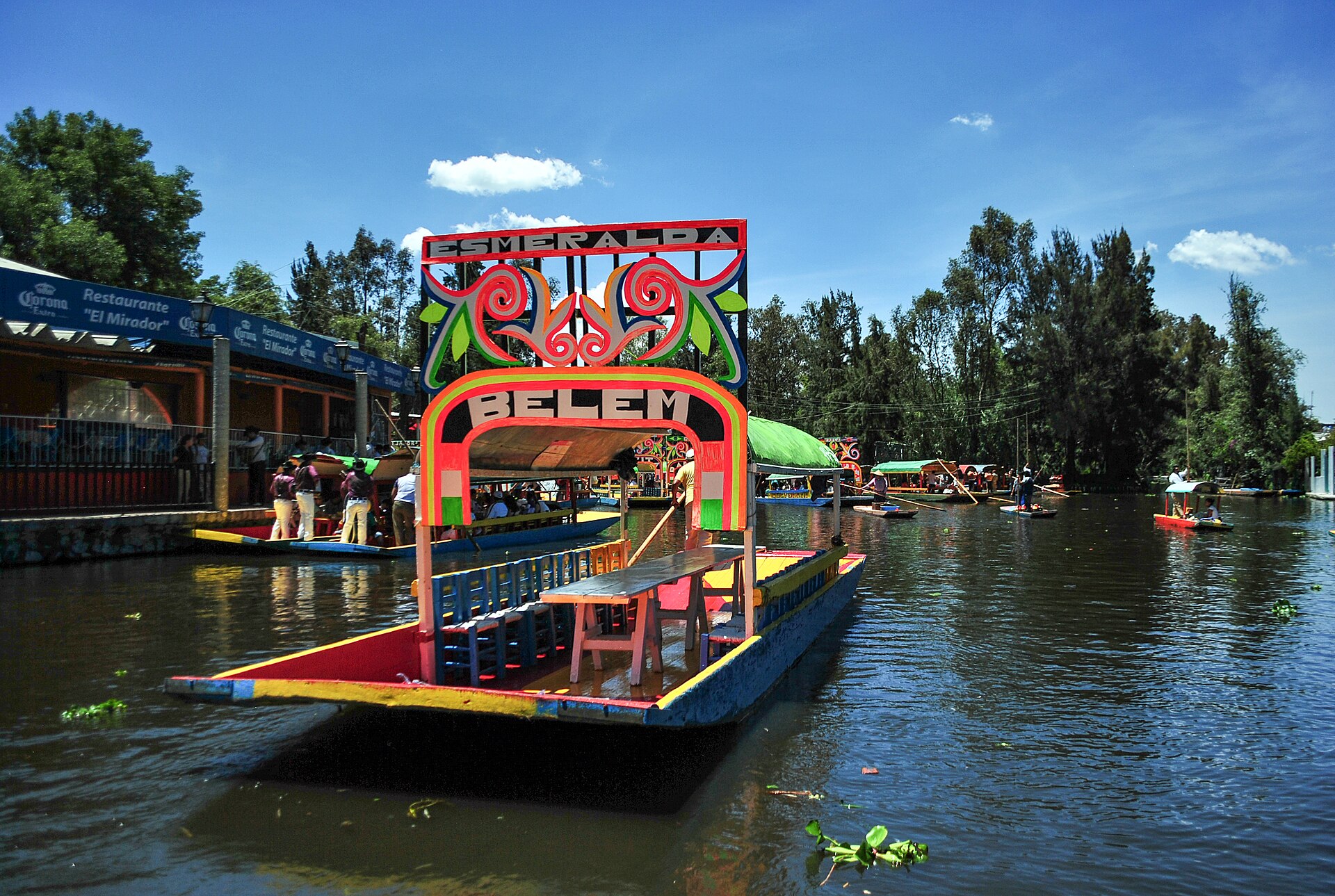 Colourful trajinera boats on the Xochimilco canals